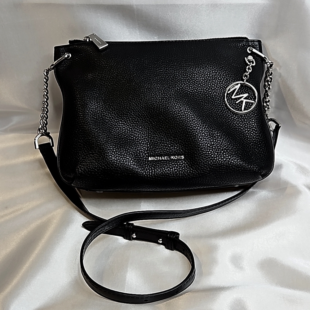 Michael Kors Lillie Messenger Bag Black with Silver Hardware